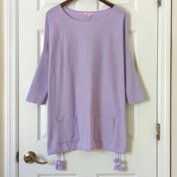 Lilly Pulitzer Elba Light Oversized Boat Neck Quarter Sleeve Sweater Lilac M - Picture 1 of 13